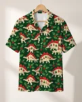 Stegosaurus Ornament Dinosaur Christmas Hawaiian Shirt, front view of the print
