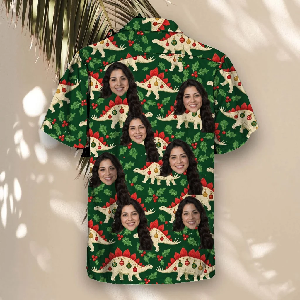 Back of the Stegosaurus Ornament Dinosaur Christmas Hawaiian Shirt with custom faces Back of the Stegosaurus Ornament Dinosaur Christmas Hawaiian Shirt with custom faces