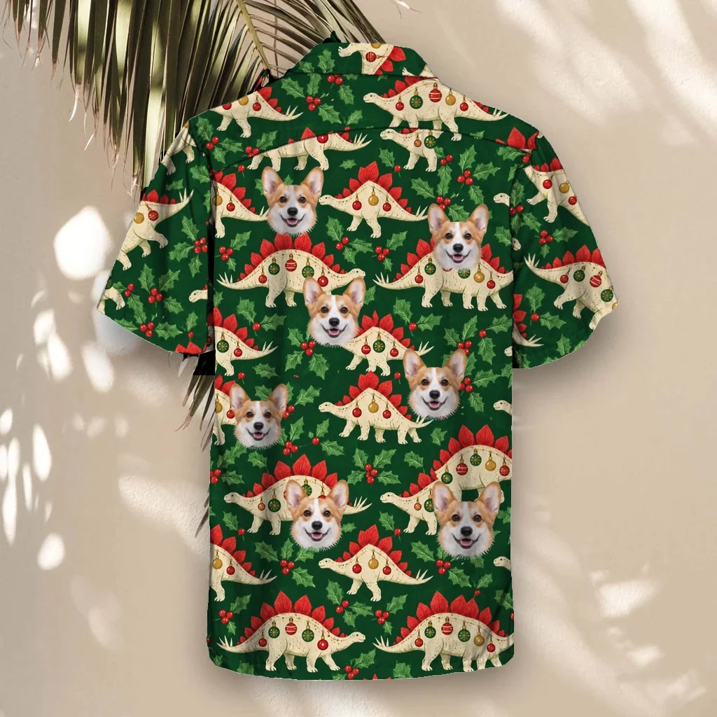 Back of the Stegosaurus Ornament Dinosaur Christmas Hawaiian Shirt with custom pet faces Back of the Stegosaurus Ornament Dinosaur Christmas Hawaiian Shirt with custom pet faces