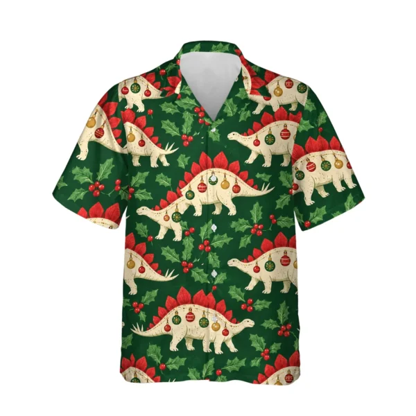 Stegosaurus Ornament Dinosaur Christmas Hawaiian Shirt, front view of the print