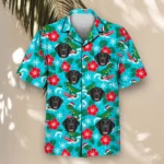 Surfing T Rex Santa Dinosaur Christmas Hawaiian Shirt, front view of the print