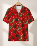 T Rex Santa Dinosaur Christmas Hawaiian Shirt, front view of the print