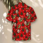 T Rex Santa Dinosaur Christmas Hawaiian Shirt, front view of the print