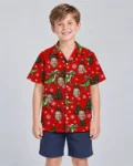 T Rex Santa Dinosaur Christmas Hawaiian Shirt, front view of the print
