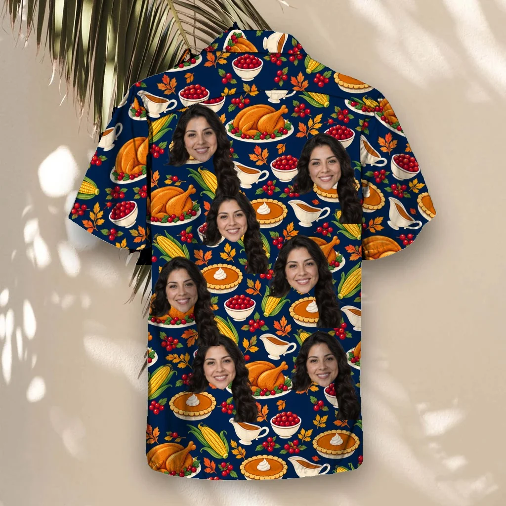 Back of the Thanksgiving Feast Hawaiian Shirt with custom faces Back of the Thanksgiving Feast Hawaiian Shirt with custom faces