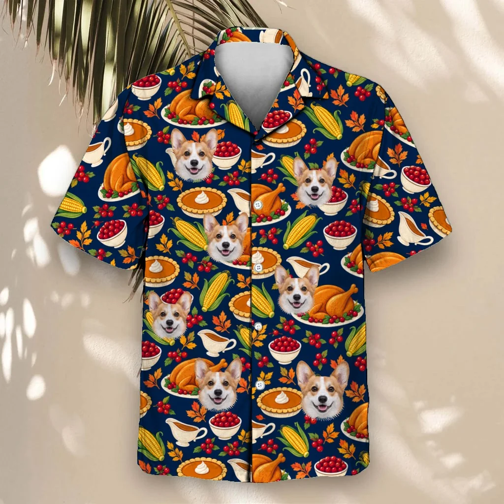 Thanksgiving Feast Hawaiian Shirt with custom pet faces Thanksgiving Feast Hawaiian Shirt with custom pet faces