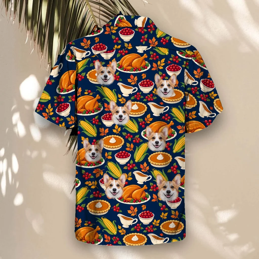 Back of the Thanksgiving Feast Hawaiian Shirt with custom pet faces Back of the Thanksgiving Feast Hawaiian Shirt with custom pet faces