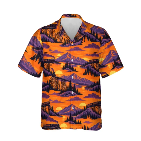 Trestle Bridge Train Hawaiian Shirt, front view of the print