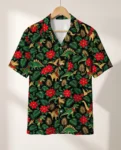 Tropical Dino Christmas Hawaiian Shirt, front view of the print