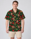 Tropical Dino Christmas Hawaiian Shirt, front view of the print