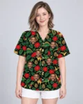 Tropical Dino Christmas Hawaiian Shirt, front view of the print
