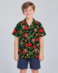 Tropical Dino Christmas Hawaiian Shirt, front view of the print