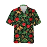 Tropical Dino Christmas Hawaiian Shirt, front view of the print