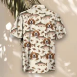 Trout & Flies Fishing Hawaiian Shirt, front view of the print