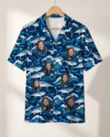 Tuna Waves Fishing Hawaiian Shirt, front view of the print