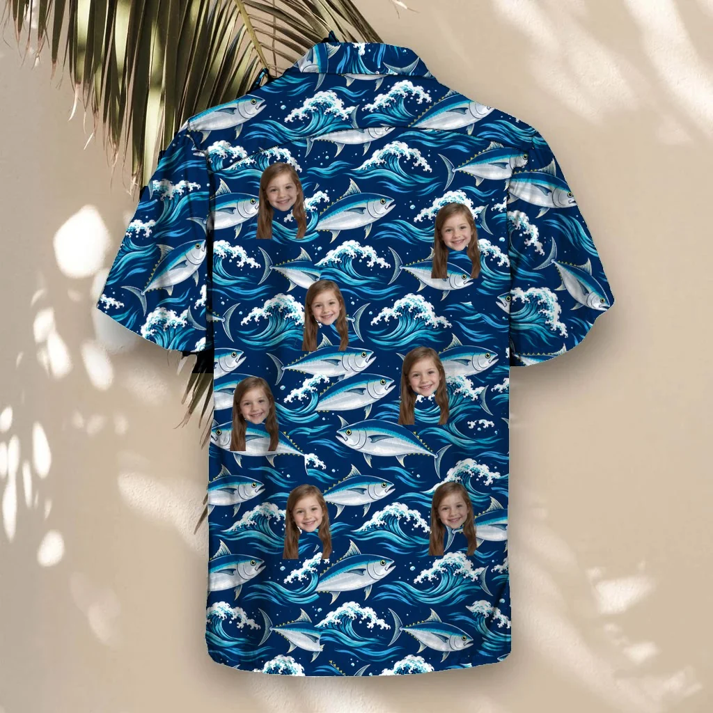 Back of the Tuna Waves Fishing Hawaiian Shirt with custom faces Back of the Tuna Waves Fishing Hawaiian Shirt with custom faces