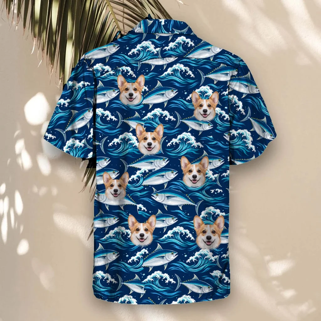 Back of the Tuna Waves Fishing Hawaiian Shirt with custom pet faces Back of the Tuna Waves Fishing Hawaiian Shirt with custom pet faces