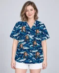 Tuna Waves Fishing Hawaiian Shirt, front view of the print