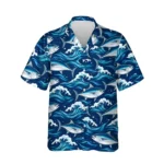 Tuna Waves Fishing Hawaiian Shirt, front view of the print