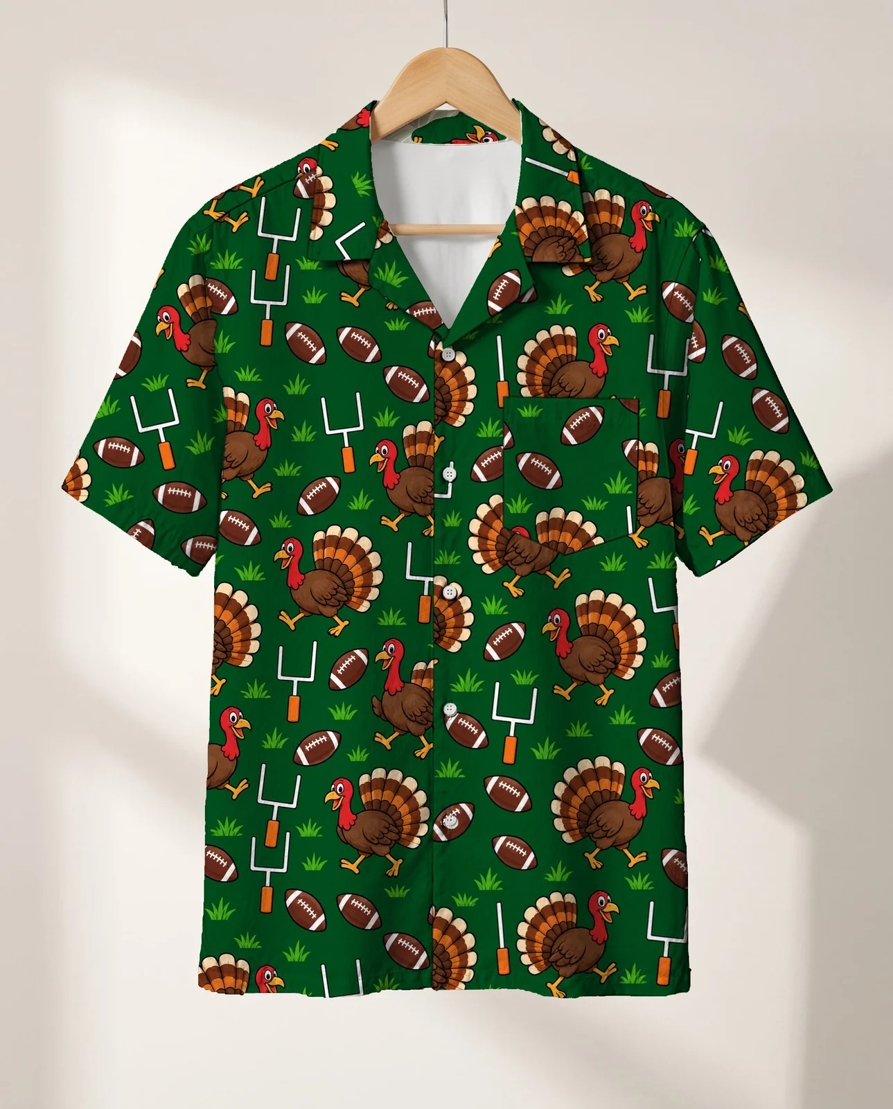 Turkey Bowl Football Thanksgiving Hawaiian Shirt on a hanger Turkey Bowl Football Thanksgiving Hawaiian Shirt on a hanger