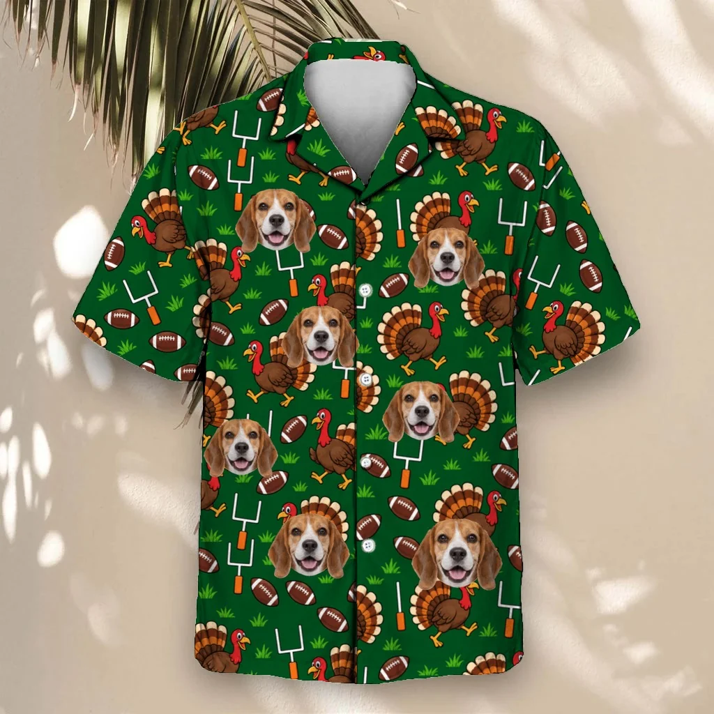 Turkey Bowl Football Thanksgiving Hawaiian Shirt with custom pet faces Turkey Bowl Football Thanksgiving Hawaiian Shirt with custom pet faces