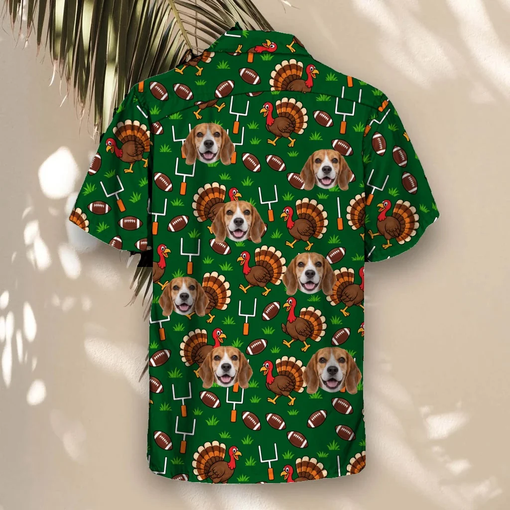 Back of the Turkey Bowl Football Thanksgiving Hawaiian Shirt with custom pet faces Back of the Turkey Bowl Football Thanksgiving Hawaiian Shirt with custom pet faces