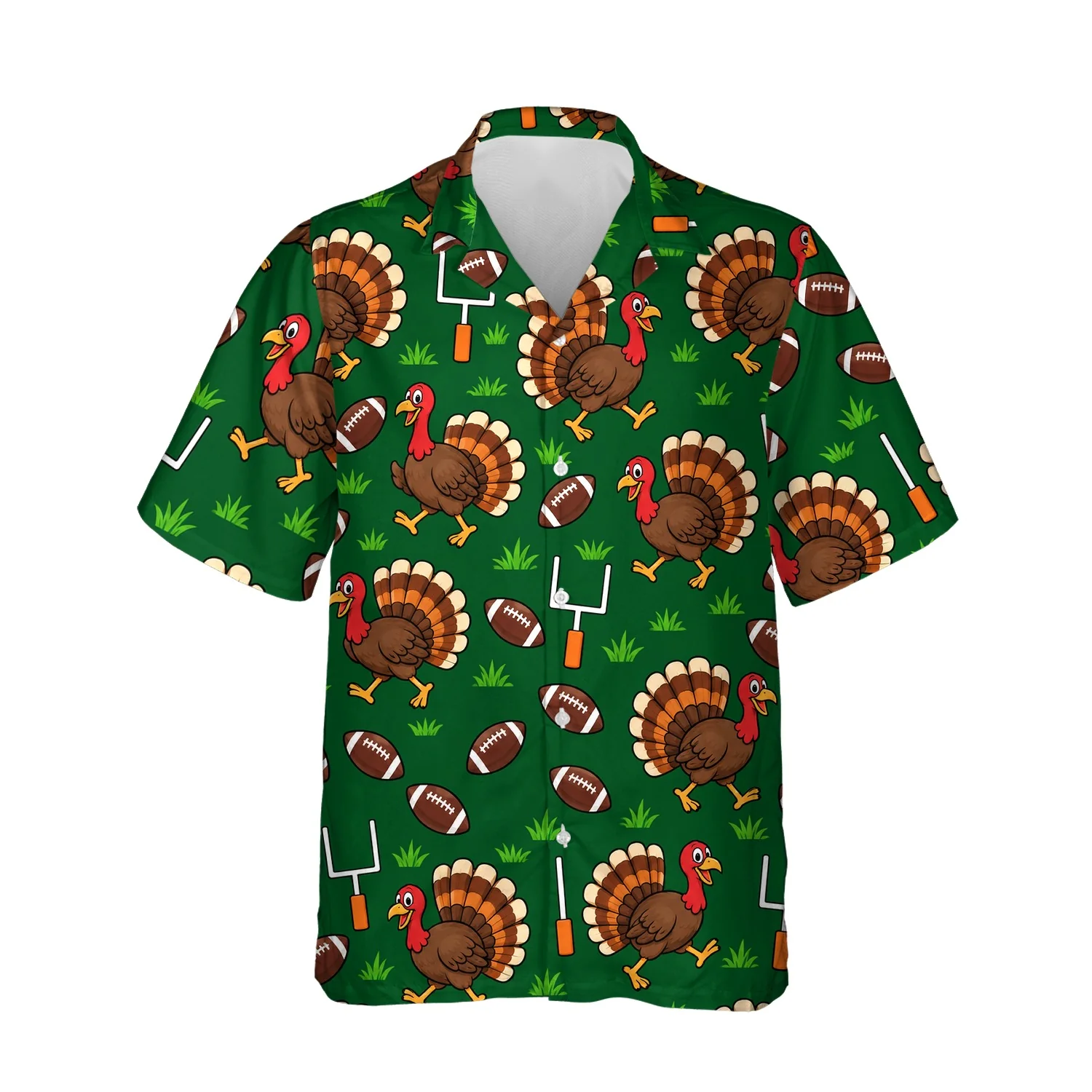 Turkey Bowl Football Thanksgiving Hawaiian Shirt, front view of the print Turkey Bowl Football Thanksgiving Hawaiian Shirt, front view of the print