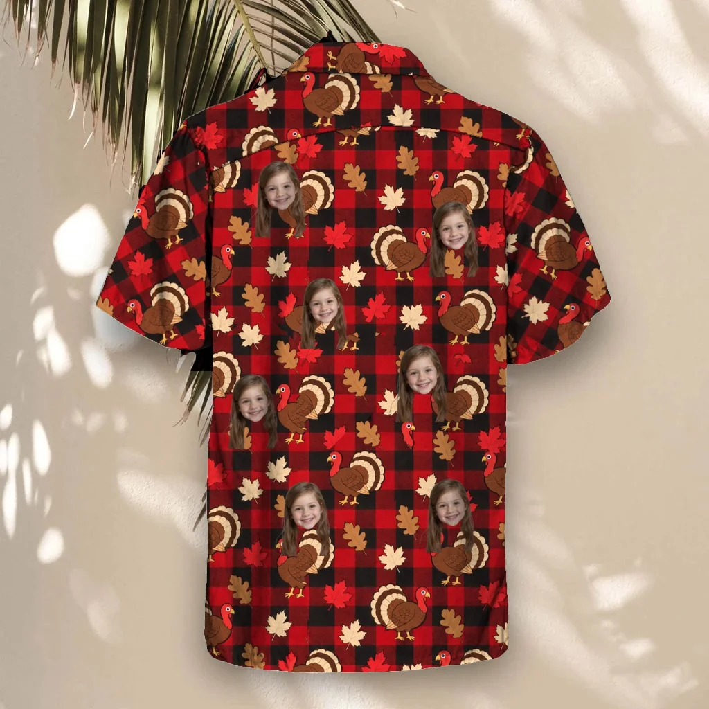 Back of the Turkey Buffalo Plaid Thanksgiving Hawaiian Shirt with custom faces Back of the Turkey Buffalo Plaid Thanksgiving Hawaiian Shirt with custom faces