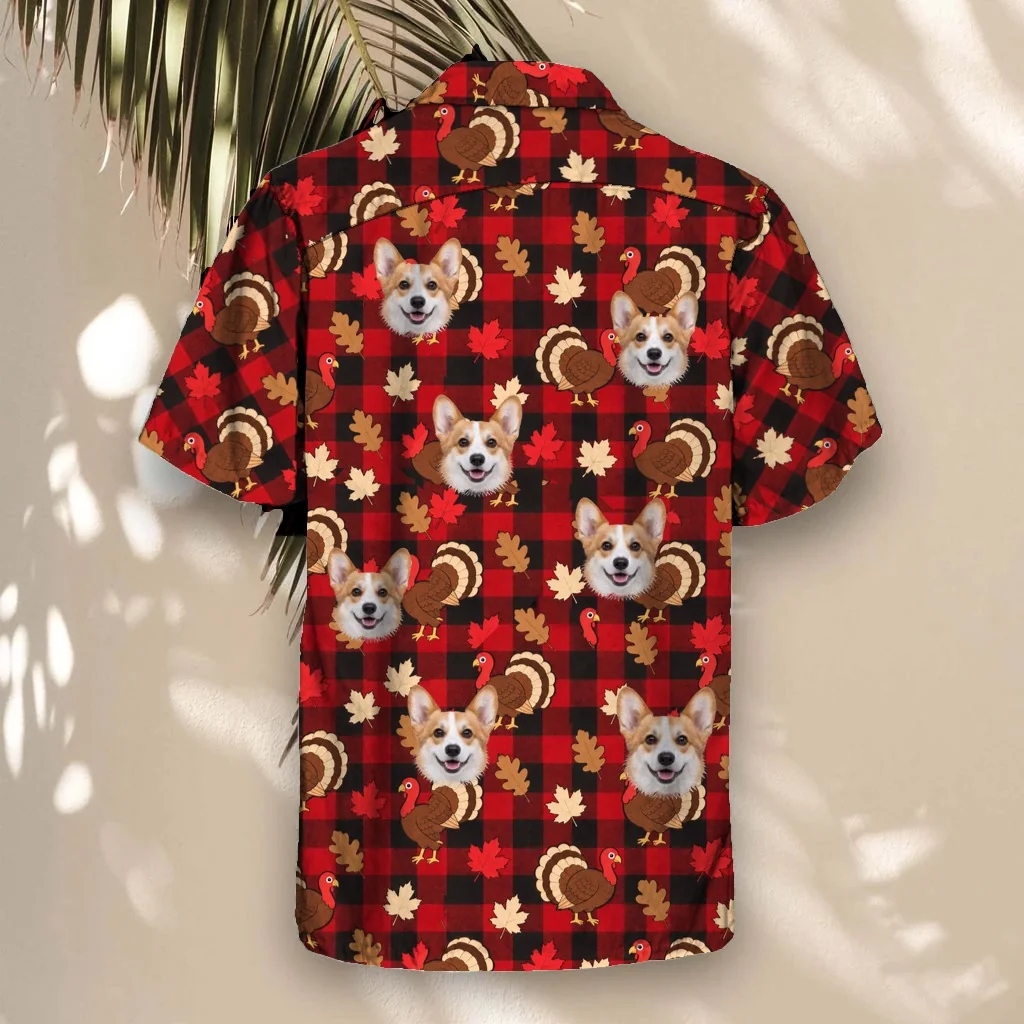 Back of the Turkey Buffalo Plaid Thanksgiving Hawaiian Shirt with custom pet faces Back of the Turkey Buffalo Plaid Thanksgiving Hawaiian Shirt with custom pet faces