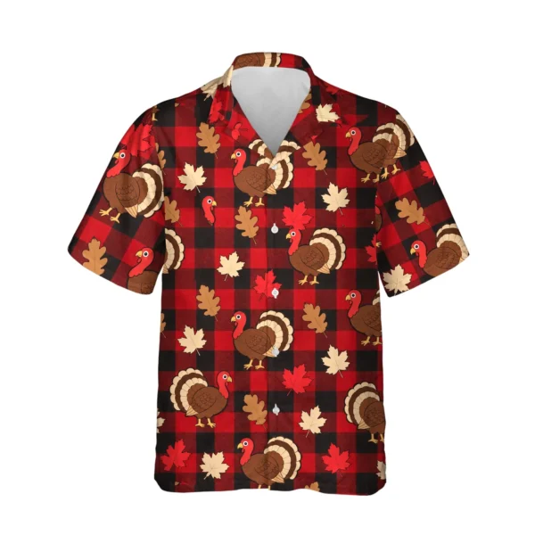Turkey Buffalo Plaid Thanksgiving Hawaiian Shirt, front view of the print