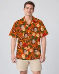 Turkey in Shades Thanksgiving Hawaiian Shirt, front view of the print