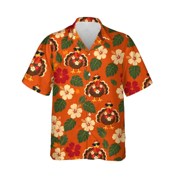 Turkey in Shades Thanksgiving Hawaiian Shirt, front view of the print