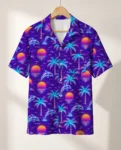 Vaporwave Palms Ugly Hawaiian Shirt, front view of the print