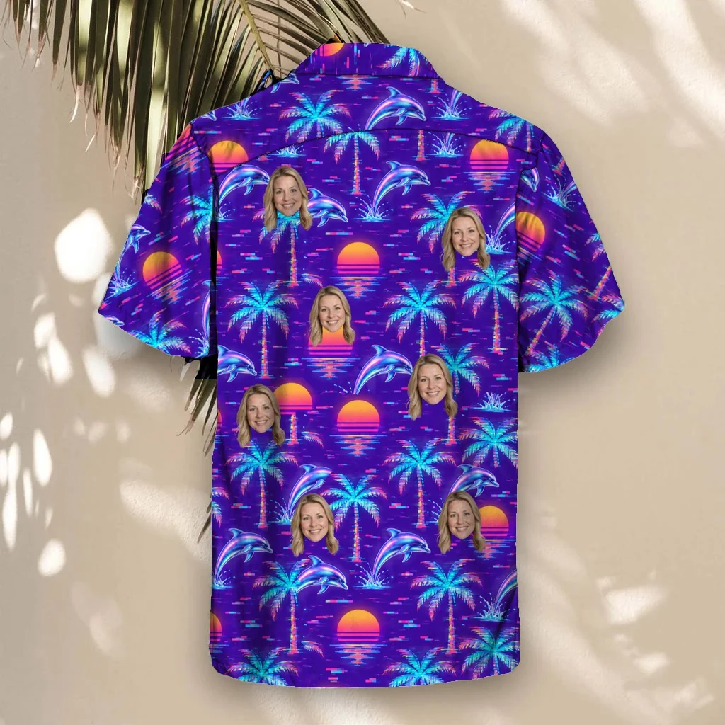 Back of the Vaporwave Palms Ugly Hawaiian Shirt with custom faces Back of the Vaporwave Palms Ugly Hawaiian Shirt with custom faces
