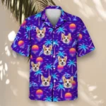 Vaporwave Palms Ugly Hawaiian Shirt, front view of the print