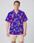 Vaporwave Palms Ugly Hawaiian Shirt, front view of the print