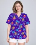 Vaporwave Palms Ugly Hawaiian Shirt, front view of the print