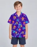 Vaporwave Palms Ugly Hawaiian Shirt, front view of the print
