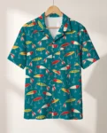 Vintage Lures Fishing Hawaiian Shirt, front view of the print