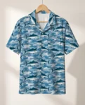 Water Camo Fishing Hawaiian Shirt, front view of the print