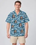 Water Camo Fishing Hawaiian Shirt, front view of the print