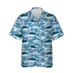 Water Camo Fishing Hawaiian Shirt, front view of the print