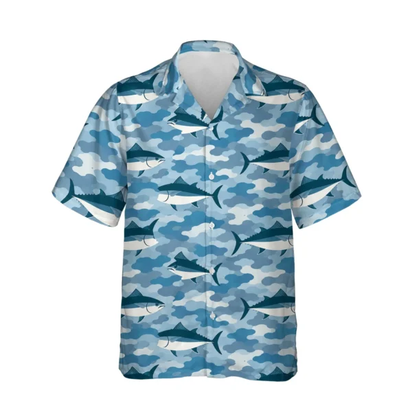 Water Camo Fishing Hawaiian Shirt, front view of the print