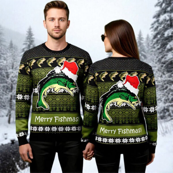 Bass Fish Merry Fishmas Ugly Christmas Sweater Holiday Apparel Christmas Gift ForFisherman