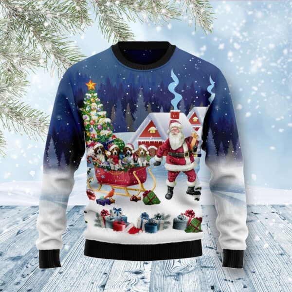 Beagle Santa Sleigh Ugly Christmas Sweater Christmas Apparel Funny Couples Christmas Jumpers