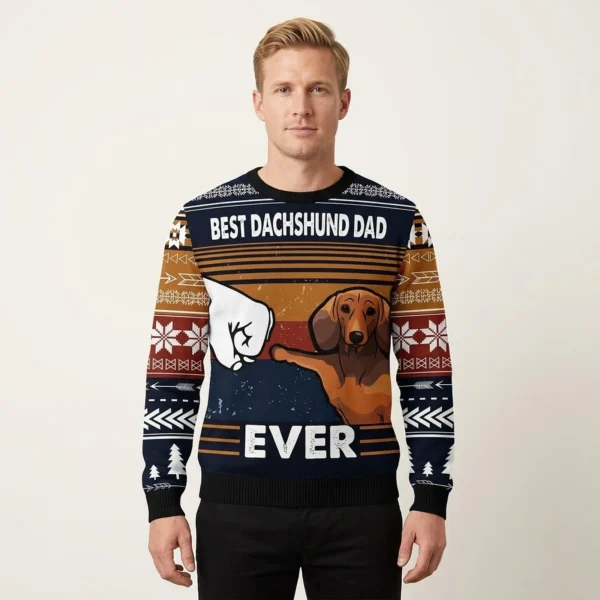 Best Dachshund Dad Ever Ugly Christmas Sweater Holiday Clothing Unique Gift ForDad