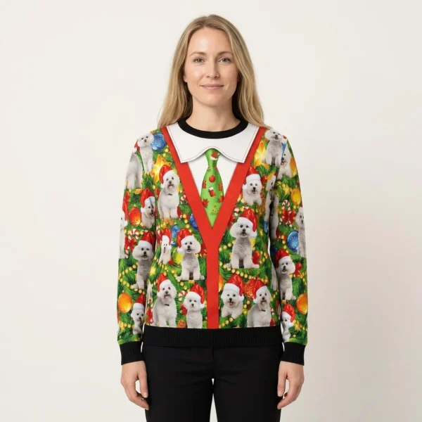 Bichon Xmas Pine Ugly Christmas Sweater Christmas Clothing Perfect Gift For Dog Lovers