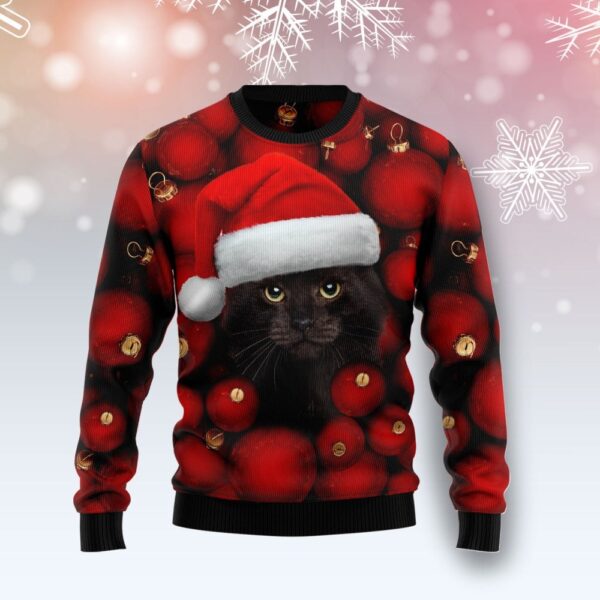Black Cat Christmas Tree Ugly Christmas Sweatshirt Christmas Clothing Presents For Cat Lovers