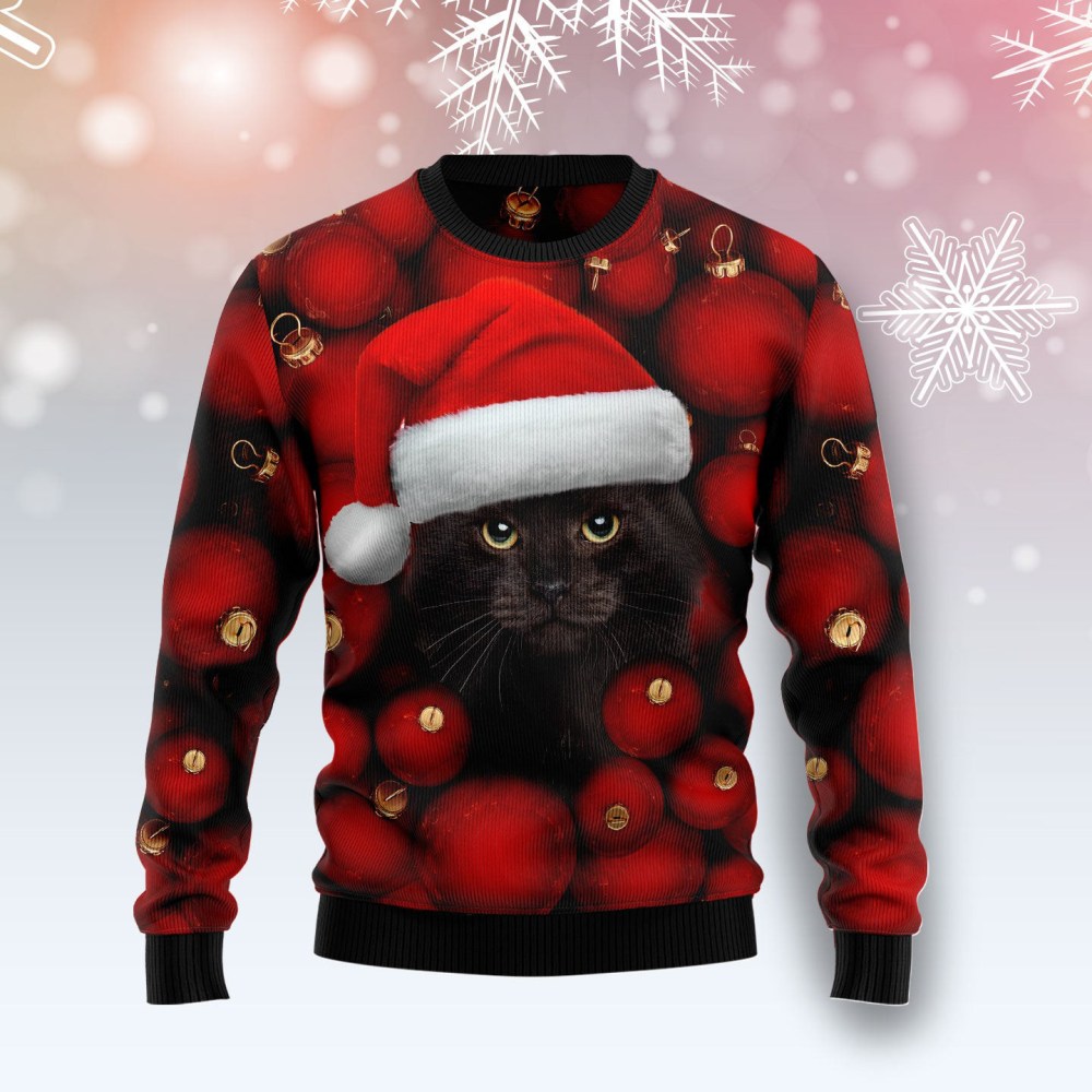 Black Cat Christmas Tree Ugly Christmas Sweatshirt Christmas Clothing Presents For Cat Lovers Black Cat Christmas Tree Ugly Christmas Sweatshirt Christmas Clothing Presents For Cat Lovers