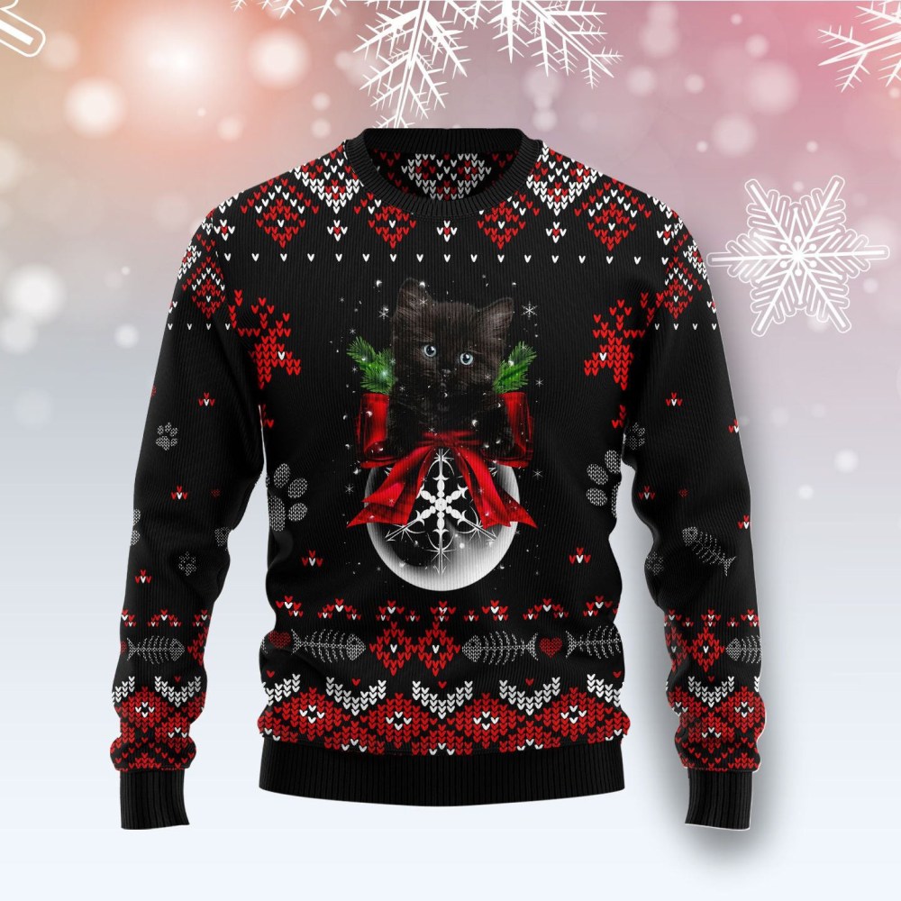 Black Cat Christmas Tree Ugly Christmas Sweatshirt Holiday Apparel Unique Cat Gifts Black Cat Christmas Tree Ugly Christmas Sweatshirt Holiday Apparel Unique Cat Gifts
